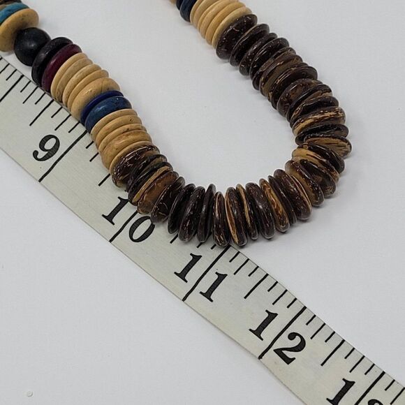 Multicolor Wooden Bead Matinee Necklace 22" Primitive Tribal Beachy Boho - Picture 8 of 9